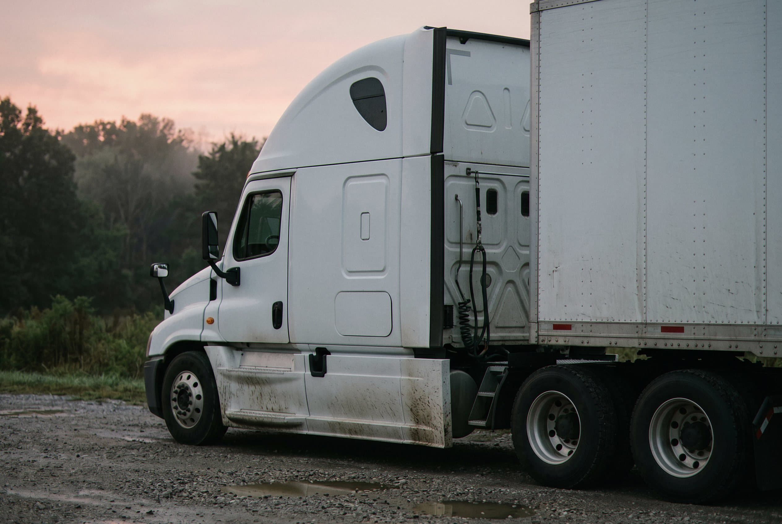Commercial semi truck temporarily parked