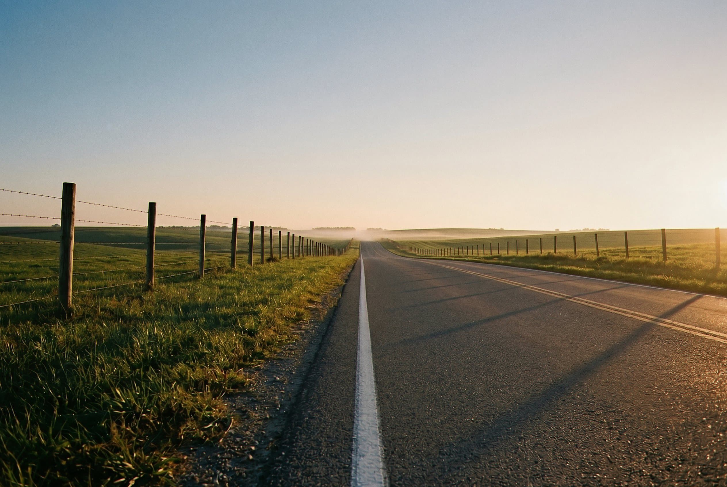 Driver on open road early morning freedom