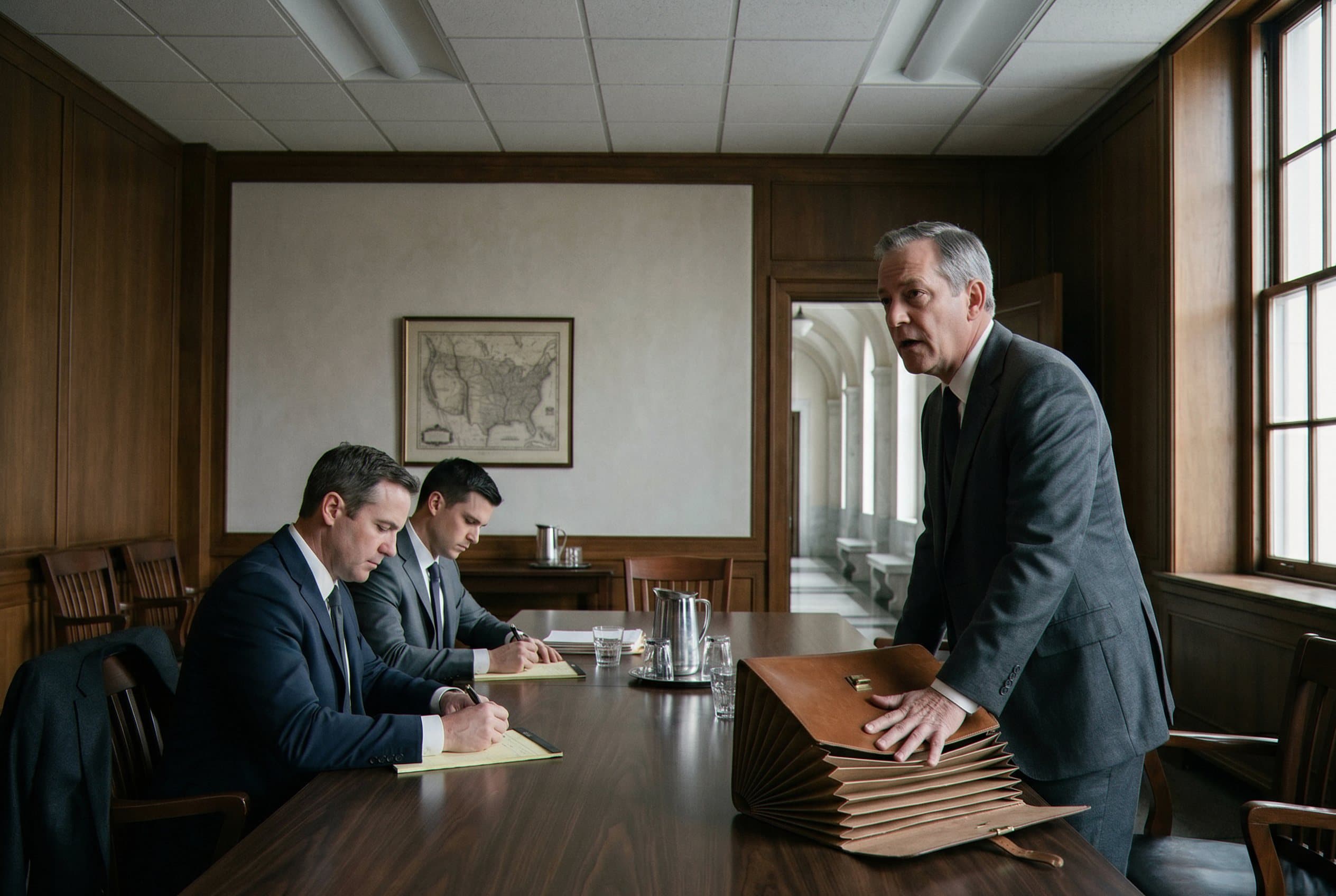 Attorney preparing serious case defense strategy